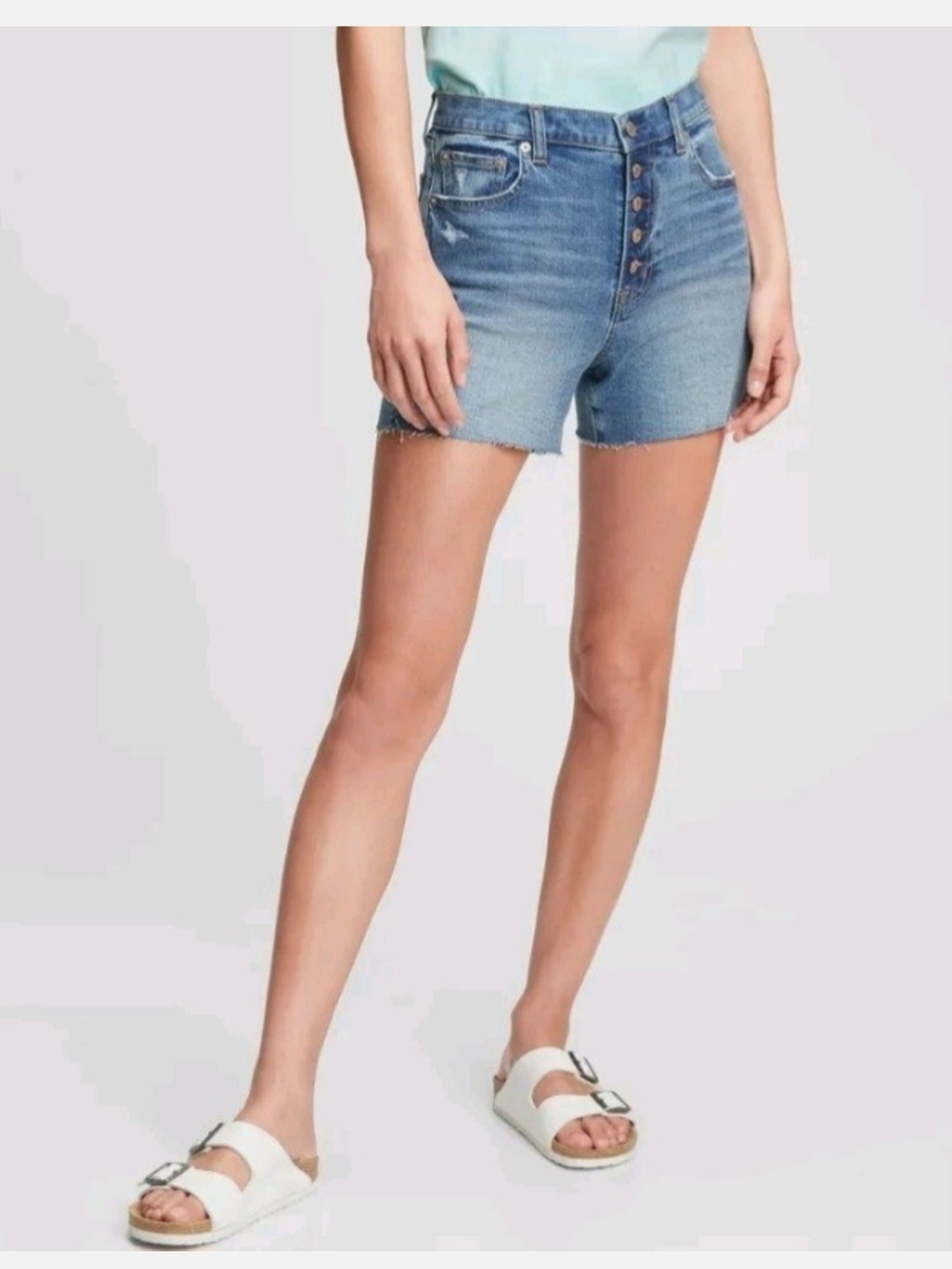 GAP High Rise Button Fly Denim Shorts 8 29 Light Wash Raw Hem